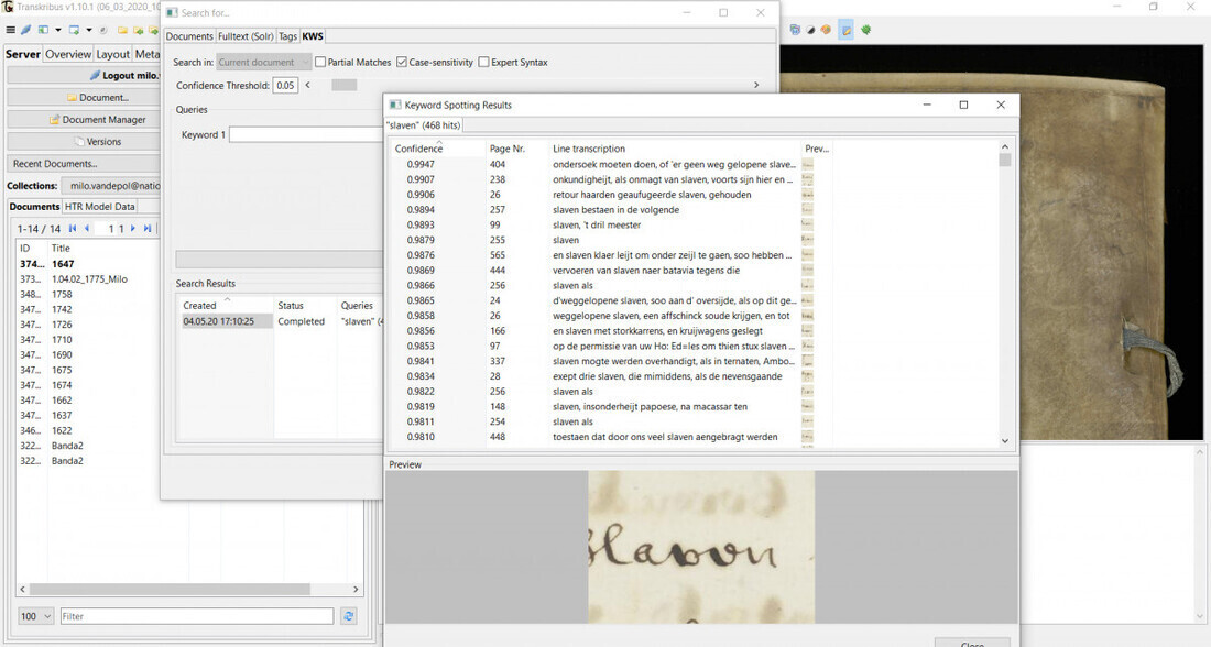 Keyword spotting in Transkribus