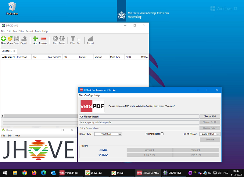 DROID, JHOVE en veraPDF in de werkomgeving